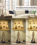 Deer Antler Table Lamps Set Of 2 3 Way Dimmable Touch Bedside Lamps for living room with forest shade pattern