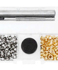 All-In-One One-Eighth Inch Metal Grommets And Eyelets Kit, 200 Sets For Fabric Leather Tarps Clothing Boots And Sewing, includes tools