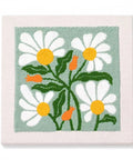Floral design with white daisies on 9.8-inch frame from Beginner Punch Needle Kit With 9.8 Inch Frame, All In One Yarn Craft Set For Adults.