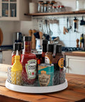 Kitchen with 12 Inch Lazy Susan Turntable With Removable Bins And Dividers holding spices, sauces, condiments on counter