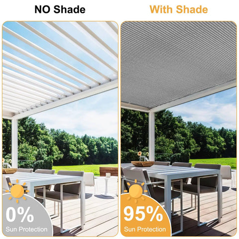 Comparison of patio with and without 5x7 Gray Sun Shade Sail With Straight Edge And Grommets UV Blocking Water Permeable Canopy Cover