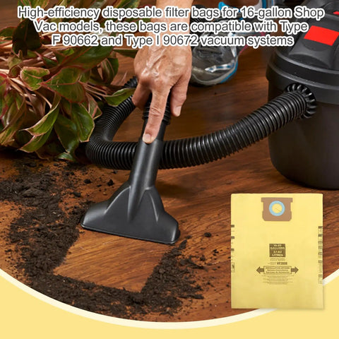 Top Shelf Disposable Vacuum Bags For Shop Vac Wet Dry Cleaners cleaning dirt from hardwood floor with vacuum attachment.