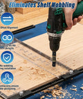 Premium 5MM Shelf Pin Drilling Jig With Adjustable Indexing Guide And Dual Self Centering Bits For Dead On Alignment in use, drilling into wood.
