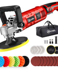 1600W Car Polisher With 7 Inch And 6 Inch Heads Variable Speed Polishing Machine For Detailing Includes 6 Foam Pads And 3 Wool Pads Waxing And Boat Polishing