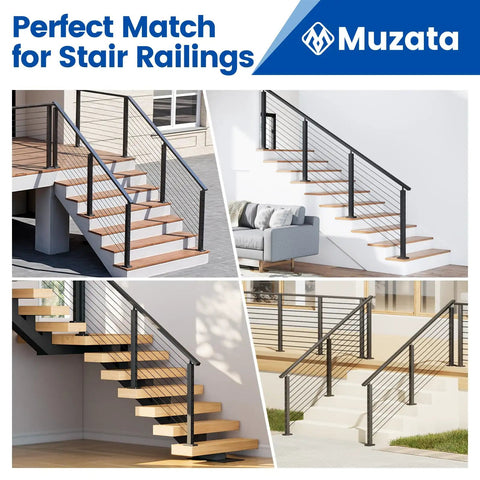 Black Beefy Stair Cable Railing Post 36 Inch For 25 To 35 Degree Stairs 36 By 2 By 2 Inch Surface Mount T304 Stainless Steel Cable Kit