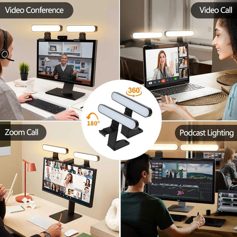 Dual Lamp Ring Light For Video Calls And Live Streaming With Remote And Touch Dimming Pro Grade LED Lighting setup on monitor