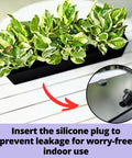 Top Shelf 16 Inch Black Metal Railing Planters Two Pack Rectangular Hanging Flower Boxes with silicone plug for indoor use.