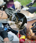 Heavy Duty 3.5 Mil Nitrile Disposable Gloves In Bold Black used in tattoo, pet care, DIY, lab work, and food preparation tasks.