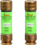 Two Bussmann Fusetron FRN-R 60 Amp Time-Delay Cartridge Fuses for Motors and Main Panels, 250 Vac, dual-element protection.