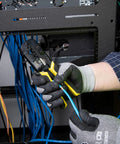 Ratcheting Go-To Modular Crimping And Wire Stripping Tool For RJ22 RJ11 RJ12 RJ45 Connectors being used on network cables