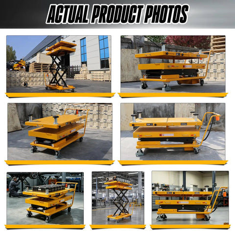 Heavy Hammer Electric Scissor Lift Platform Rated For 2600 Pounds Smooth Raise To 82.7 Inches With Remote Hydraulic System And Tilt Safety Lock Built Tough For Garage Auto Repair Crews, shown from various angles in a workshop.
