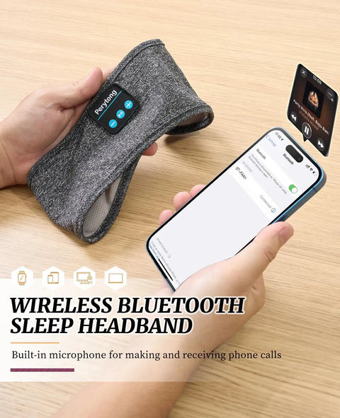 Person holding Comfy Sleep Headphones Wireless Headband With Bluetooth 5 Point 4 And Ultra Thin HD Stereo Speakers 3 In 1 headband