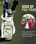 Golf bag with clubs on course, used by PGA Pro Emilio Gonzalez, promoting Right Handed Golf Training Club With Small Head And Molded Grip.