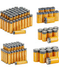 Premium Alkaline Batteries 108 Count Real Deal Variety Bundle Featuring Aa Aaa C D And 9V Cells stacked for easy access.
