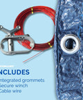 Winter Pool Cover For 24 Ft Round Above Ground Pools Heavy Duty All Weather Debris Shield showing grommet, winch, and cable wire
