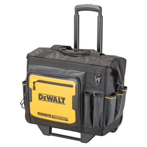 18 Inch Rolling Tool Bag With 27 Pockets For Rough Jobsites IP54 Water Resistant Compartment Built Tough From 1680D Fabric And Dirt Repellent Tarpaulin