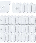 Universal Replacement Pads For Tens Units 40 Adhesive Electrodes Reusable 2 By 2 Inch Snap On 3.5 Mm Connectors Compatible With Most Muscle Stimulators Easy Stick Long Lasting Comfort. White 2x2 inch snap-on TENS pads, 40-pack