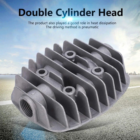 Air Compressor Cylinder Head Rebuild Kit 2 Pack Compatible With 2.5P 3P 5P 6P showing double cylinder head in cast aluminum