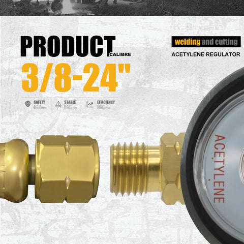 CGA520 Acetylene Regulator For B Tanks With Secure B Type Connection Turbo Style Matching Kit close-up on connection detail