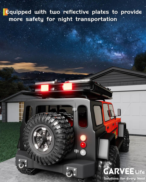 Heavy Duty Roof Rack Cargo Basket 46 Inch By 36 Inch Universal Carrier installed on SUV under starry night sky with reflective lights