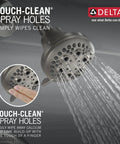 Five Setting Bathtub And Shower Faucet Set In Brushed Nickel Finish With Shower Head And Handle, Stainless Valve Trim Kit T13220-SSPD, Easy Single Lever Operation, Monitored Temperature Control, Valve Not Included focusing on shower head with touch-clean spray holes