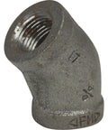 Malleable Iron Pipe Fitting 45 Degree Elbow Three Eighths Inch NPT Female Black Finish Rust-Resistant for Oil and Gas Piping