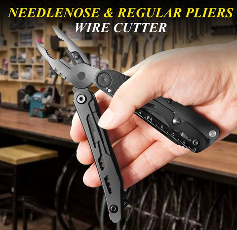 Person holding the Everyday Carry 18 In 1 Multitool Pocket Knife With Pliers Saw Corkscrew Detachable Scissors And Safety Lock