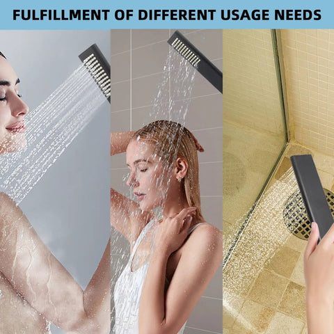 Solid Brass Handheld Shower Head With Arc Design High Pressure Chrome Finish Easy Install Wand Adjustable Supply Elbow Wall Connector With 59 Inch Stainless Steel Hose Set And Shower Holder in use for versatile showering