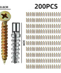 6 To 8mm Hollow Wall Expansion Tube Kit With Self Tapping Metal Screws For Drywall And Concrete Golden 8mm 200pcs