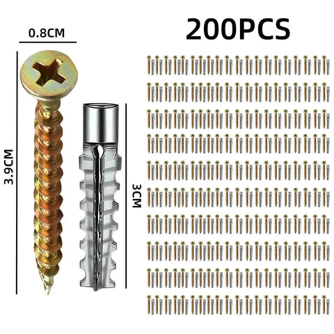 6 To 8mm Hollow Wall Expansion Tube Kit With Self Tapping Metal Screws For Drywall And Concrete Golden 8mm 200pcs