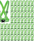 Eighty Pack High Visibility Reflective Safety Vests In Neon Lime Green heavy duty gear arranged neatly for construction and warehouse use.