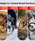 Image showing bikes on sand, snow, gravel, and asphalt, highlighting versatility of 24 Inch Bike Inner Tubes Twin Pack 24x1.75 1.95 2.10 2.125 Butyl With 35mm Schrader Valve Includes 2 Tire Levers Replacement Tube For BMX Mountain Cruiser And City Bikes Ride Ready.