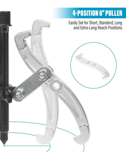 Beefy Heavy Duty Gear Puller Set With 3 Jaw Pullers For Flywheels Pulleys And Gears Includes 6 Inch Options Drop Forged Carbon Steel