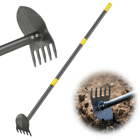 2 In 1 Garden Hoe And Weed Puller With Adjustable Length 31 To 46 Inches Heavy Duty Carbon Steel Weeding Tool with sharp blade on soil