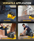 Hassle Free Cordless Air Compressor Pump Throwing Down A Solid 116 Psi, Silent Operation At Sixty Five Decibels used for tire inflation, spray painting, woodwork nailing, and home repair.