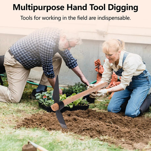 Heavy Duty Gardening Pick Axe With Wooden Handle Do It All Mattock Hand Tool For Digging Weeding Tilling Breaking Soil And Planting