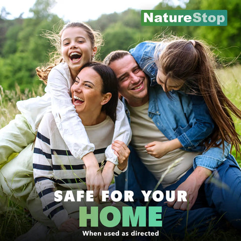 Family outdoors enjoying mosquito-free yard with Eco Friendly Mosquito Yard Spray For Patios And Outdoor Areas, Plant Based Formula.
