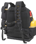 Back view of 38 Pocket Molded Base Tool Backpack With Upright Stand Heavy Duty 1680D Ballistic Polyester Durable Pro Grade Tool Carrier.