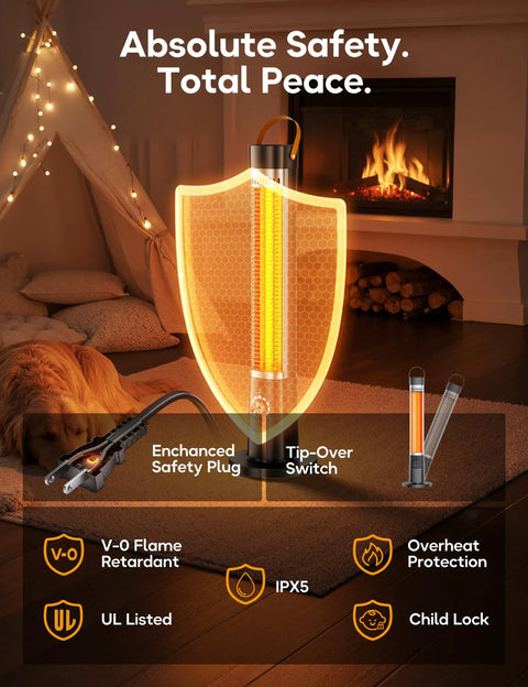 Cozy Up Your Patio With This 1500W Infrared Outdoor Heater With Remote 60 Degree Oscillation 9 Heat Levels Black in living room