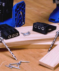 Slick Micro Pocket Hole Drill Guide Kit For Tight Projects And Half Inch Lumber Precision Mini Jig with accessories on wooden surface.