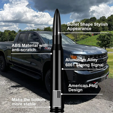 American Flag Tire Valve Cap Antenna, Go-To Universal Short Replacement For Trucks And SUVs, Boosts AM FM Reception, Ride-Ready Black Finish