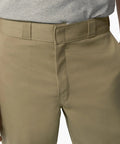 Mens Straight Leg Work Pants With Big Tall Roomy Fit Built Tough For Construction Grind And Saturday Chill Crafted From Durable Wrinkle Resistant Polyester Cotton In Khaki close-up of waistband and front detail.