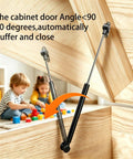 2 Pack 15 Inch Soft Close Toy Box Hinges With Gas Strut Safety Lid Support in use on wooden cabinet lid