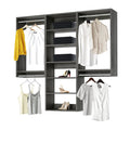 Sleek Modular Closet Organizer Wall Mounted Kit With Heavy Duty Hanging Rods Adjustable Shelves Smooth Glide Rails Grey Finish No Sweat Installation Organization System showcasing clothes and shoes.