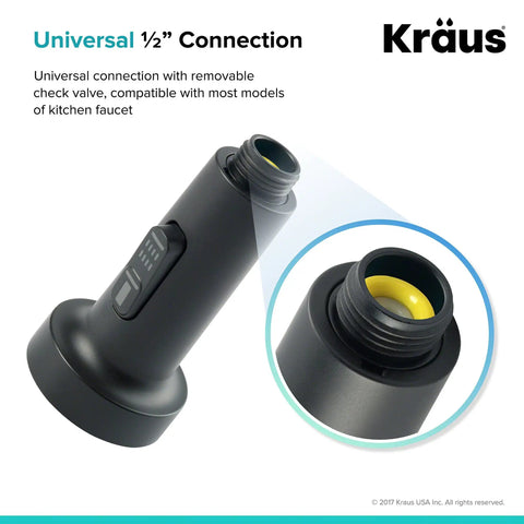 Dual Function Kitchen Faucet Sprayer in Matte Black With Spray And Stream Rocker Switch Easy Clean Nozzles And One Half Inch Connection