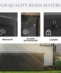 Close-up of 320 Gallon Outdoor Storage Box Resin Deck Box waterproof, UV 1000+ resistant, lockable, rattan black finish.