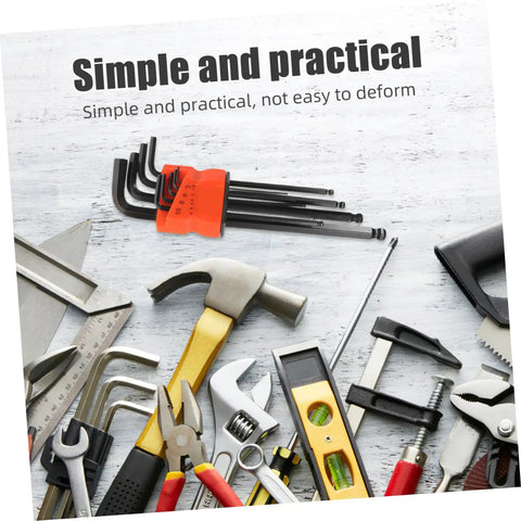 Super Cool L Shaped Hex Wrench Set With Ergonomic Grip And High Carbon Steel Build For Tough Bike Repairs And Home Fix-Ups That Reduce Hand Strain While Keeping Your Toolkit Rock Solid And Ready To Roll Anytime You Need It. L-shaped hex keys in orange holder