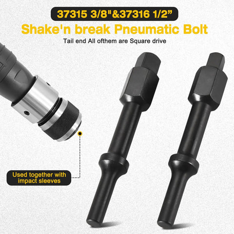 Backyard Boss Shake N Break Air Hammer Adapter Cracks Loose Seized Nuts Fast Includes 3/8 And 1/2 Inch Parker Shank Bits close-up of pneumatic bolt bits