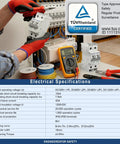 Close-up of Tough As Nails 32A DC Miniature Circuit Breaker Rated Up To 600VDC, showing electrical specifications and tools.