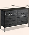 Roomy Five Drawer Fabric Dresser For Bedroom And Living Room Storage With Drawer Organizers, charcoal black wood grain print